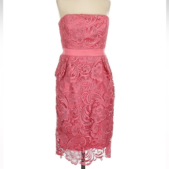 Vintage Cache Pink Strapless Lace Peplum Sheath Cocktail Dress Size 0 XXS XS - Picture 1 of 8